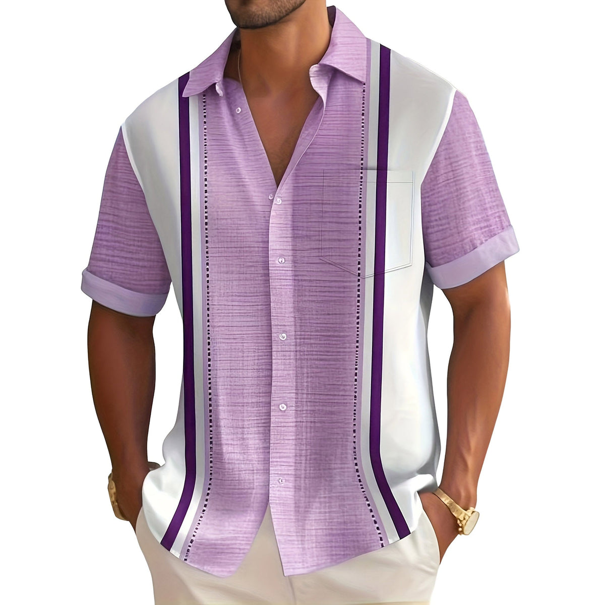 VERTICAL STRIPE RESORT SHIRT FOR MEN