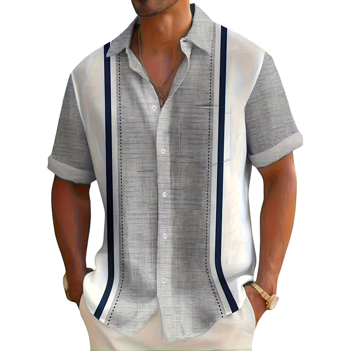 VERTICAL STRIPE RESORT SHIRT FOR MEN