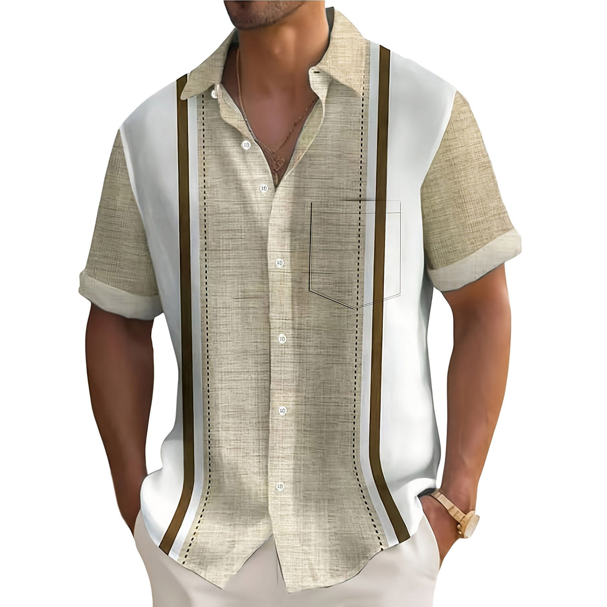 VERTICAL STRIPE RESORT SHIRT FOR MEN