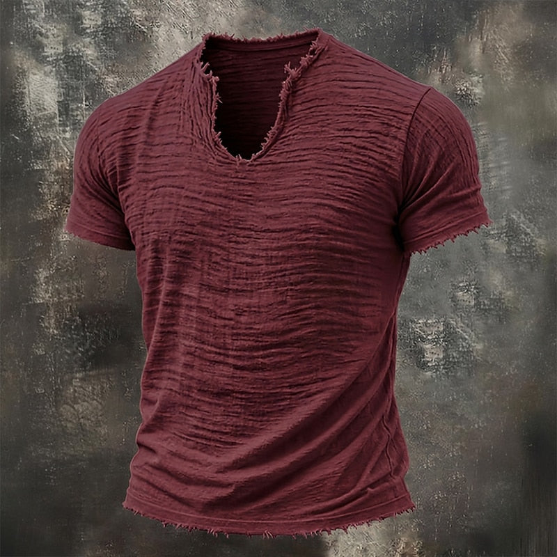 TEXTURED V-NECK T-SHIRT FOR MEN