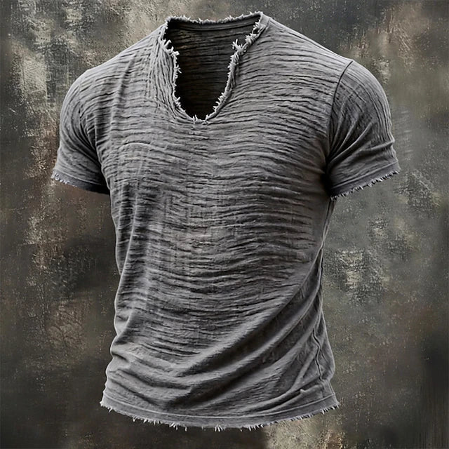 TEXTURED COTTON V-NECK SHIRT FOR MEN