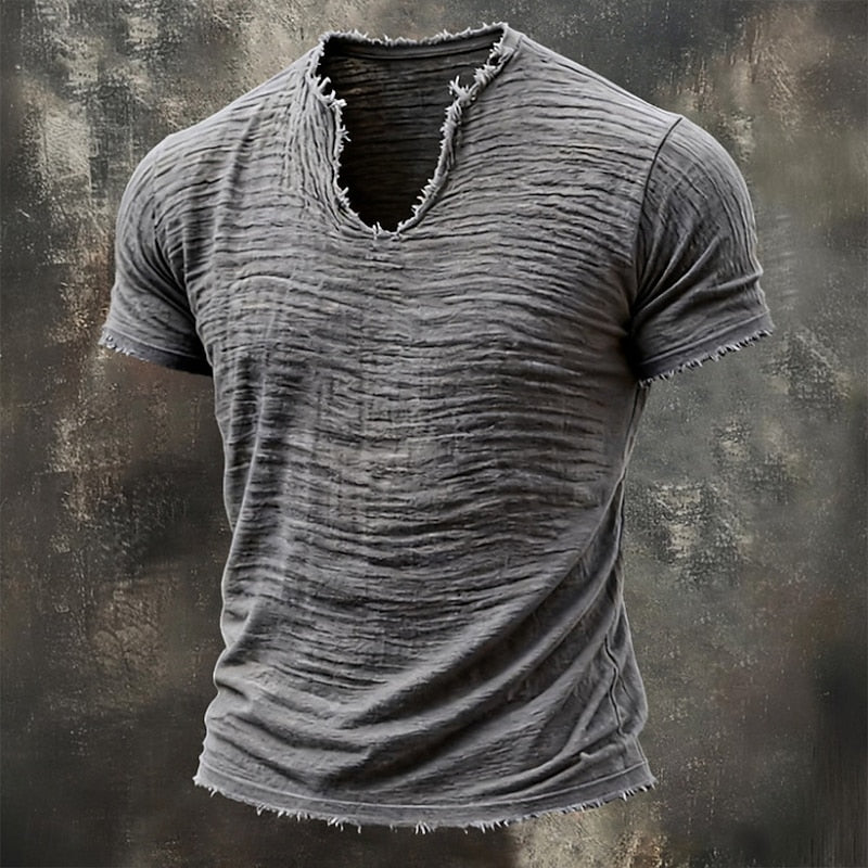 TEXTURED V-NECK T-SHIRT FOR MEN